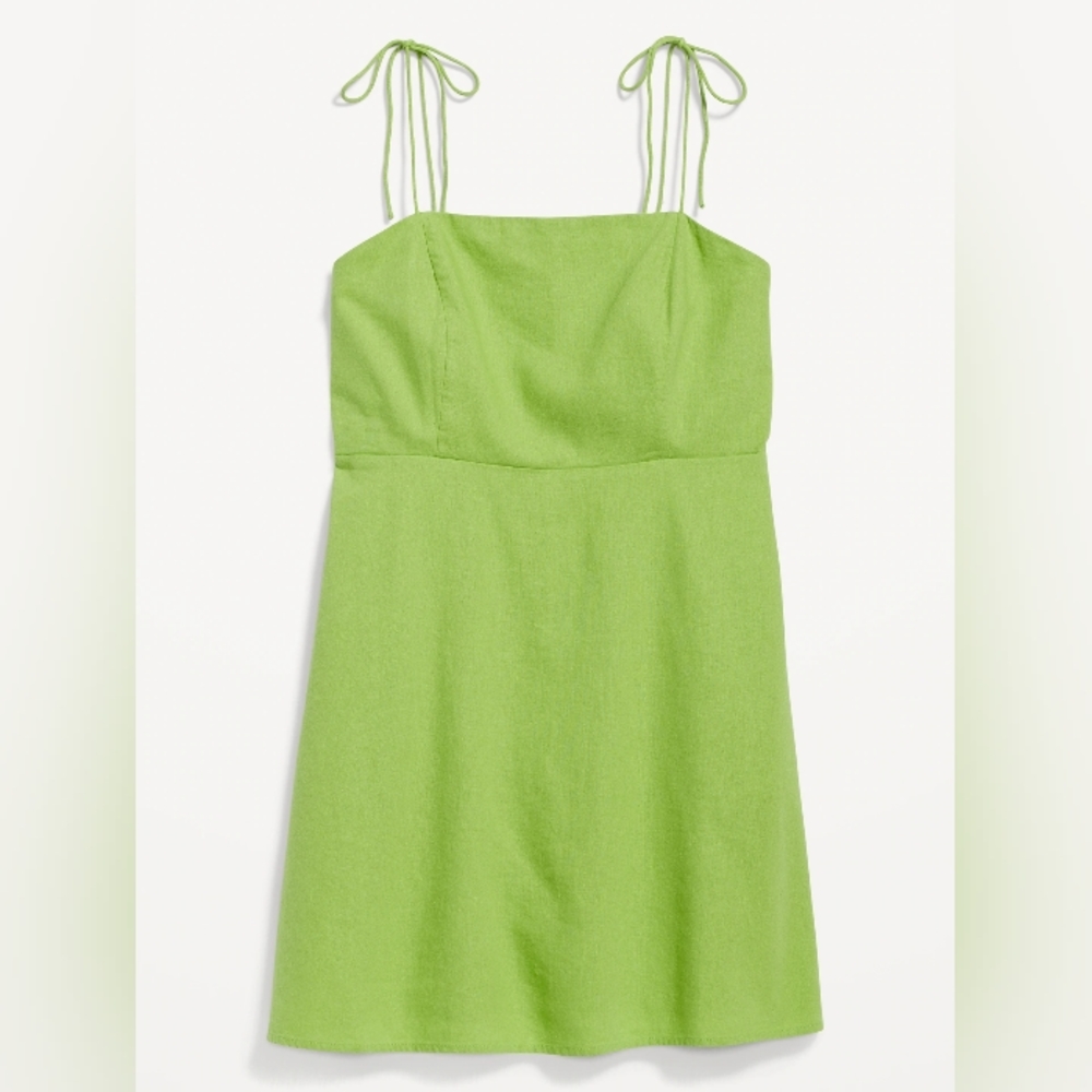 ⚡️ Fit & Flare Lime Green Tie-Shoulder Mini Cami Dress - Picture 5 of 5